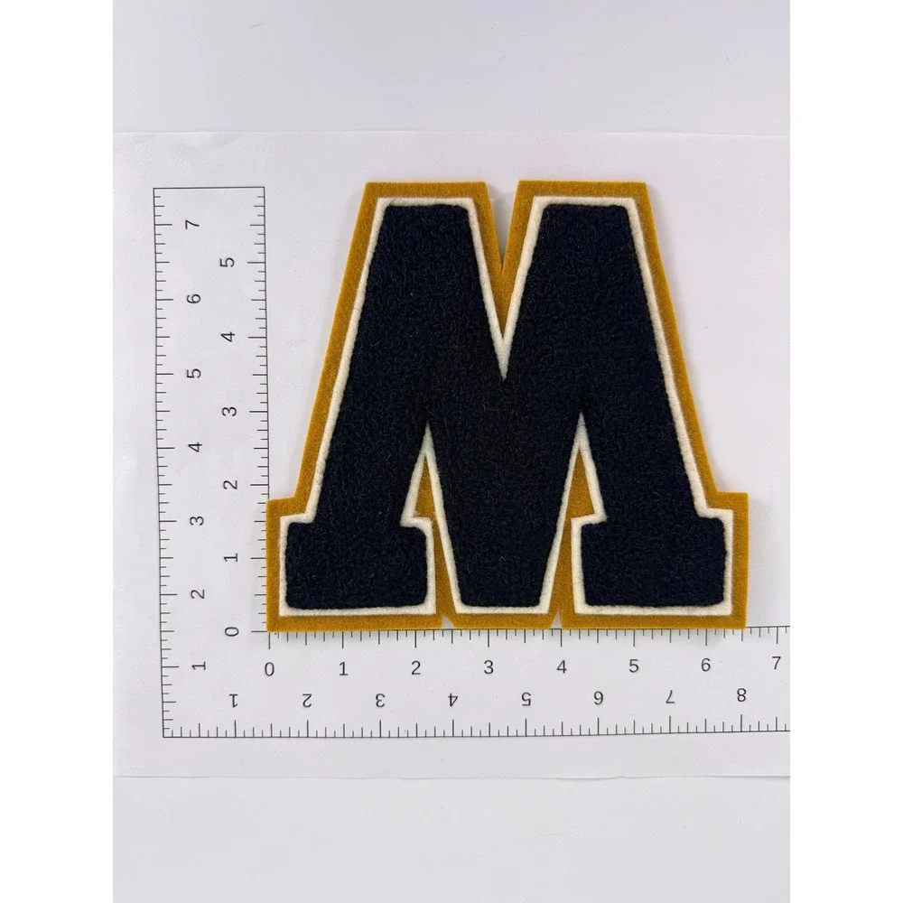 Vintage Chenille Varsity Letter Patch Black Gold White M W 6.25